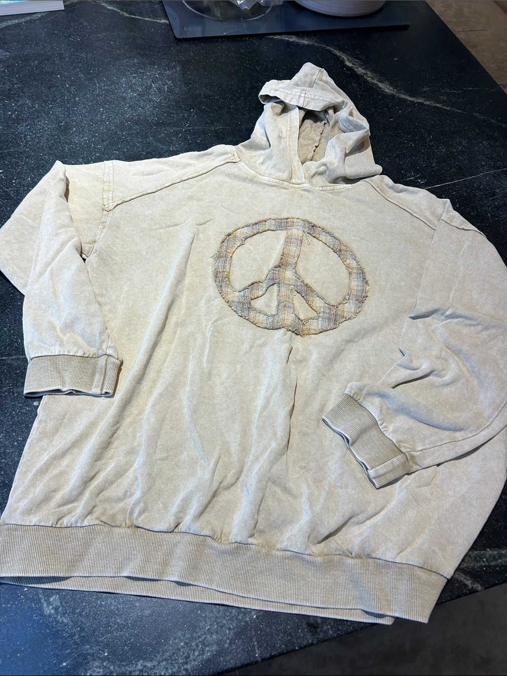 Beige Women’s Hoodie with Peace Symbol